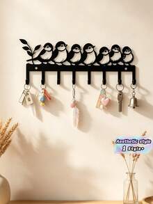 1Pc Metal Key Hook With Cute Bird Pattern, Wall Mounted Powder Coated Rustproof Key Holder Rack, Artistic Decorative Entryway Hallway Organizer, Space Saving Hook Rack For Hats Keys Small Items, Easy Install Home Decor Accessories - Black - View 1