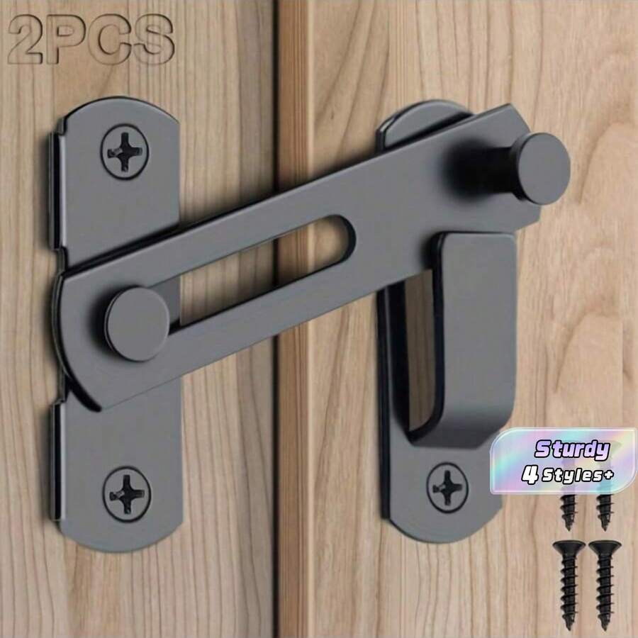 2 Packs 180 Degree Flip Barn Door Latch, Stainless Steel Sliding Door Lock, Black Privacy Gate Latch For Barn Door, Pet Door, Bathroom, Garage, Window