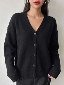 DAZY Women's Solid Color V-Neck Casual Versatile Daily Wear Long Sleeve Sweater - Black - View 6