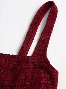 Sweetra Women's Solid Color Elegant Waist-Cinching Party Dress - Burgundy - View 4