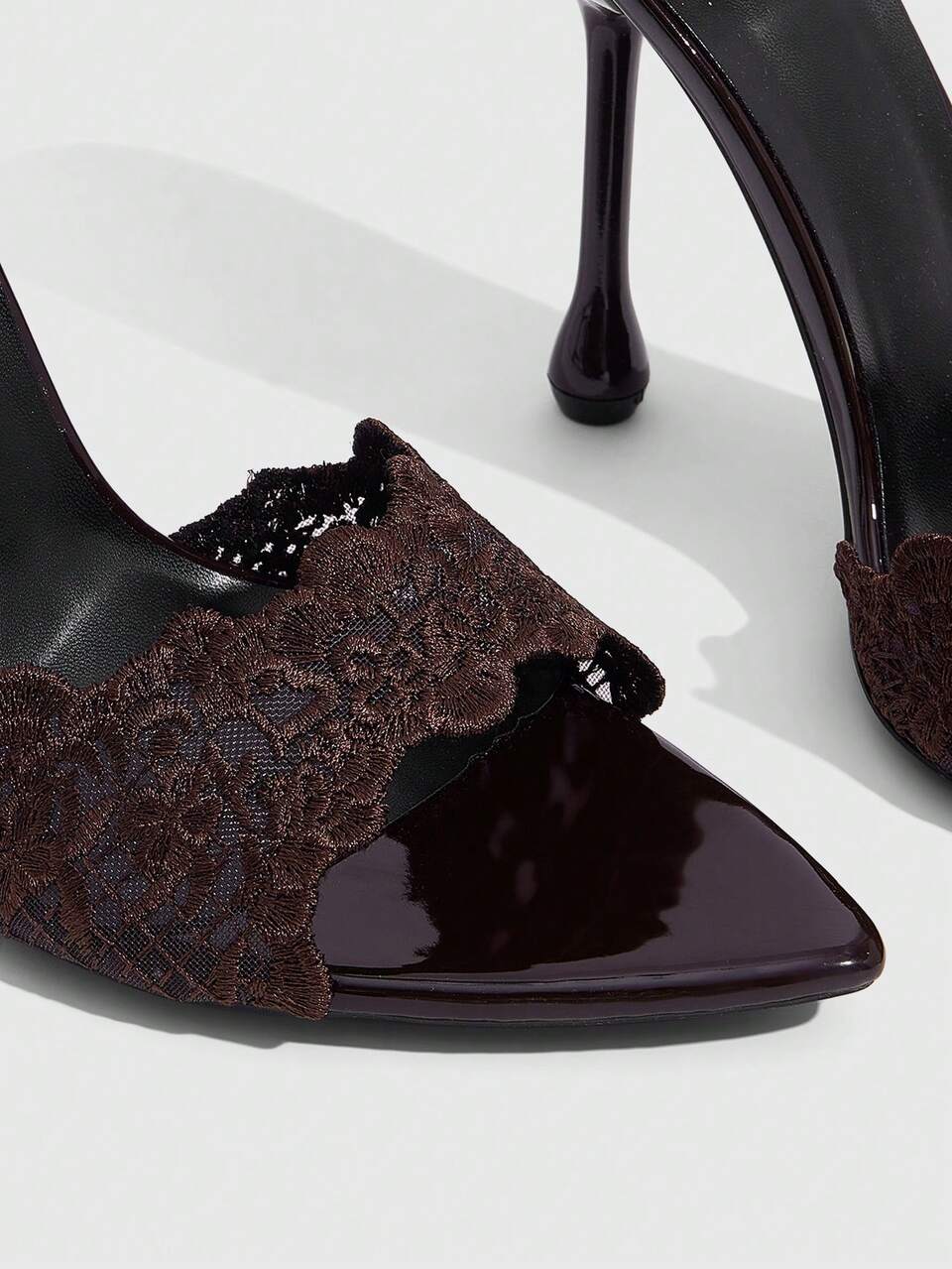 CUCCOO SZL Women's Shoes Spring And Summer Night Party Outdoor Fashion Pointed Sexy Black Lace Elegant Mules Sandals, Prom Party Popular High Heels