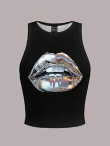 Slaydiva Casual Mouth Design Crew Neck Tight Fit Women Tank Top, Suitable For Summer Chic - Multicolor - View 5
