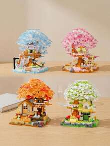 4PCS 600 Pieces Plastic Micro Building Block Set Four Season Tree House Model Kit For Adults Birthday Christmas Gift Home Decor Creative Hobby Assembly Craft Decoration Ornament Collectible Stress Relief Puzzle Toy Landmark Architecture - Multicolor - View 2