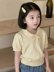 Dazy Kids Young Girl Plain Pleated Casual Versatile Everyday Knit Top - Apricot - View 4