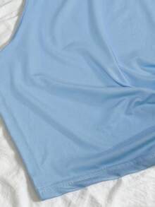 Lalippa Women's Solid Color Off-Shoulder Pleated Casual Versatile Daily Wear Top - Baby Blue - View 4
