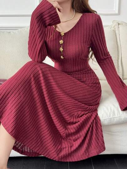 Feyla Elegante vintage metalen bloemdecoratie jurk met lange mouwen voor dames