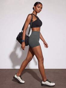 Zivah Solid Color High Waist Slim Fit Sports Shorts - Multicolor - View 5