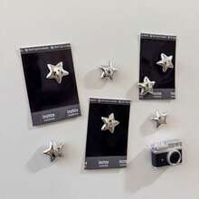 5/10/15pcs Silver Star Fridge Magnets, Sound Absorbing Board Magnetic Stickers, Kitchen Refrigerator Decoration, Fridge Door Decor, Photo Holder, Holiday Gift - silver - View 5