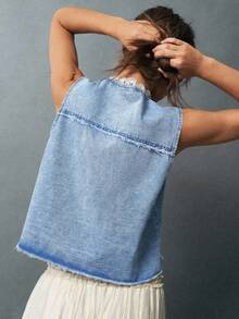Bohemela Rompi Wanita Tenun Warna Polos Kasual - Biru - View 7