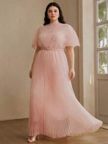 Anewsta Plus Size Solid Color Minimalist Casual Dress - Pink - View 4