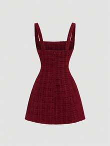 Sweetra Women's Solid Color Elegant Waist-Cinching Party Dress - Burgundy - View 3