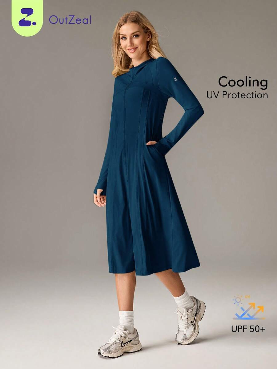 OutZeal Women Sun-Proof Jacket Daily Casual Long Length Extended Brim With Mask Outdoor Top - Navy Blue - View 1