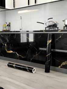 1 Roll Aluminum Foil Marble Pattern Waterproof Self Adhesive Peel And Stick Removable Vinyl Wallpaper For Bathroom Kitchen Cabinet Countertop Furniture DIY Home Decor - multicolor - View 3