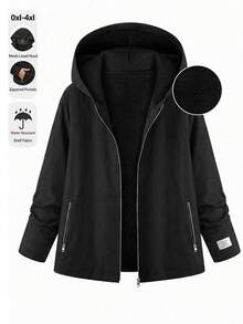 Reflora Plus Size Women Solid Color Hooded Zip-Up Casual Daily Long Sleeve Jacket Fall - Black - View 1