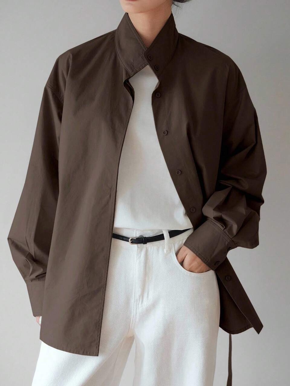 Women's Waist-Cinching Long Sleeve Button-Down Urban Casual Elegant Blouse