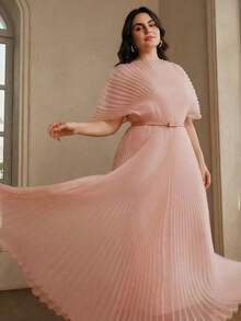 Anewsta Plus Size Solid Color Minimalist Casual Dress - Pink - View 3