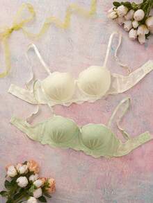 Elorette 2pcs Pink Women's Underwire Lace Bra Set - Multicolor - View 4