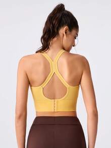 Loungeista Women's Seamless Wire-Free Sports Bra With Wide Strap, Comfortable And Breathable - Yellow - View 3