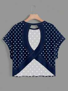 SHEIN Essnce Women's Casual Round Neck Backless Asymmetrical Hem Loose Sleeveless T-Shirt, Suitable For Summer,Summer Top - Navy Blue - View 2