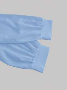 SHEIN MOD Light Blue,Autumn,Elegant,Everyday Plus Size Pleated Front Long Sleeve Fitted Ladies Blouse,Business Casual,90s,Back To School,Work Tops - Blue - View 4