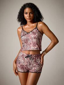 DreamPoppy Leopard Print Camisole Women's Pajama Set - Multicolor - View 3