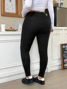 Muchica 大尺碼女款純色高腰休閒百搭內搭褲 - 黑色 - 查看 2