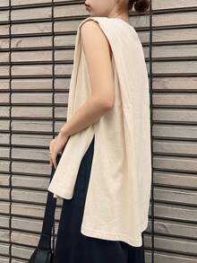 FRIFUL 女款白色無袖側開衩休閒上衣 - 杏色 - 查看 9