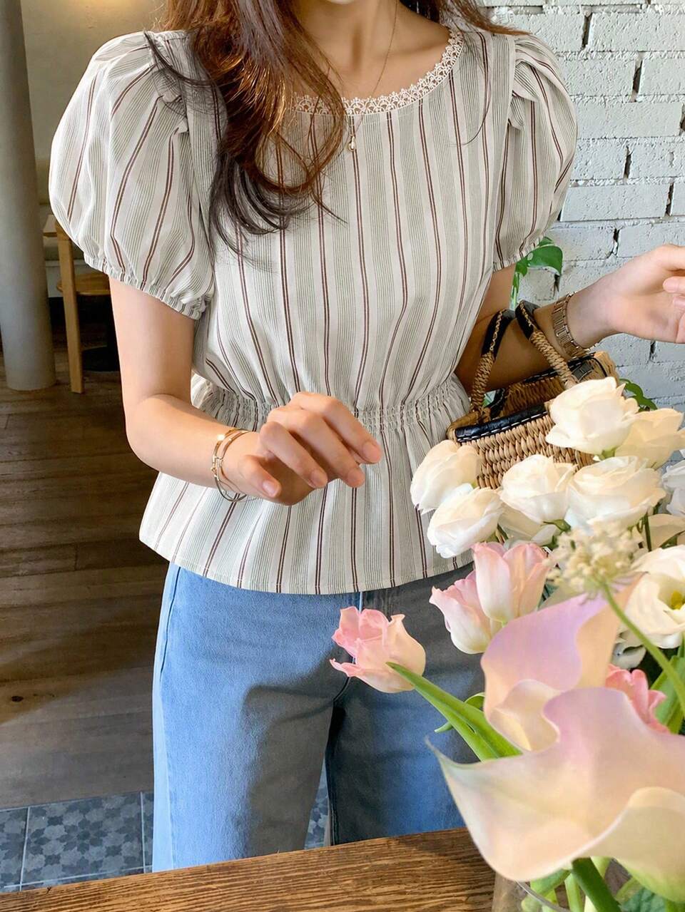 Women's Striped Pleated Casual Versatile Daily Wear Shirt