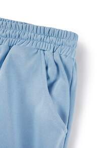 GlowEve CURVE Plus Size Embroidered Casual Hoodie & Sweatpants 2 Pieces Set, Autumn/Winter - Blue - View 6