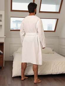 DAZY Bata larga azul lisa para hombre, primavera/verano - Blanco - Ver 2