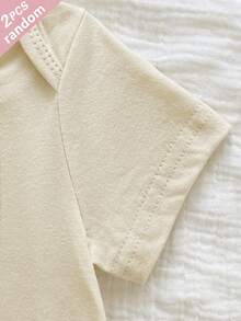 SHEIN Set Bodysuit Bayi Baru Lahir Musim Semi/Panas, Katun Murni, Desain Warna Polos, Disukai dan Diinginkan Anak-Anak, Terbuat dari Kain Lembut dan Nyaman yang Ramah Kulit, Cocok untuk Pakaian Rumahan Anak, 2 Potong Dikirim Secara Acak - MultiWarna - View 4