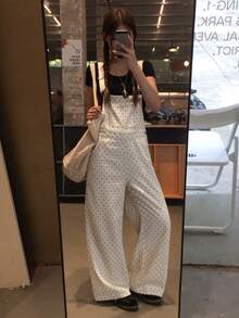 Women's Casual Polka Dot Denim Overalls And Jumpsuits Cute Tops Vacation - Apricot - View 2
