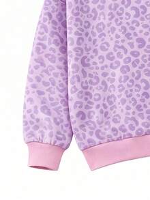 Young Girls 2-Piece Set, Fashionable Minimalist Macaron Color Scheme, Horse & Leopard Print Long Sleeve Fleece Sweatshirt Top, Leopard Print Contrast Stripe Flare Pants, Soft Outfit Suitable For Outings In Autumn/Winter - Multicolor - View 4