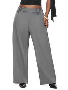 SHEIN EZwear Plus Size Stylish Office/Commute Bell Bottom Grey Pants,Fall Clothes For Women - Grey - View 3