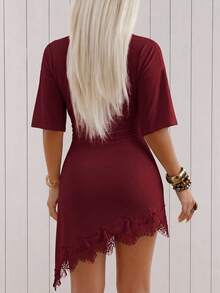 SHEIN EZwear 酒紅色針織修身女款洋裝 - 酒紅色 - 查看 2