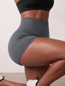 Zivah Solid Color High Waist Slim Fit Sports Shorts - Multicolor - View 11