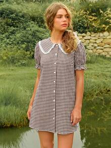 WESTFADE Women's Mini Peter-Pan Collar Puff Sleeve Ruffle Dress - Multicolor - View 5