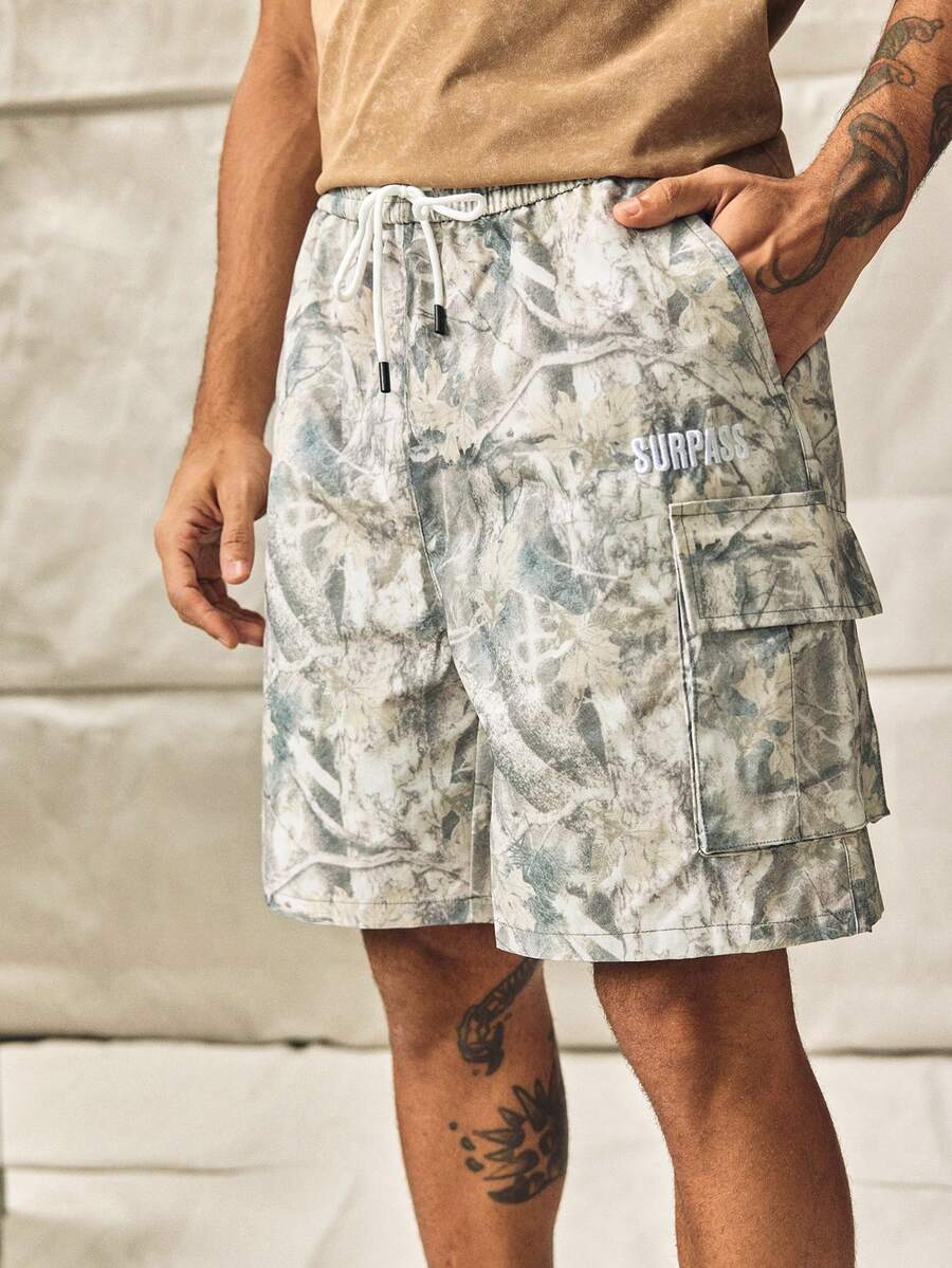 New Summer Men's Camouflage Tree Pattern Cargo Shorts, Multi-Pocket Casual Cargo Pants, Fashionable & Versatile - Khaki - View 1