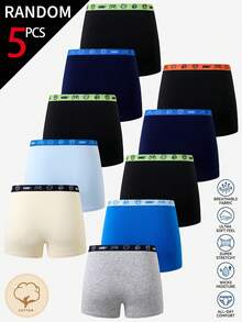 5 Random Items From 10 Boys' Simple Fashion Game Console Football Spider Multi-Color Print Random 5-Piece Traceable Cotton Comfortable Soft Square-Cut Boxer Briefs - Multicolor - View 2