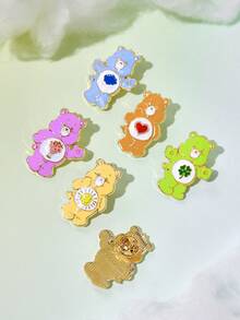 SHEIN X Care Bears 6件組時尚可愛卡通鋅合金胸針別針組，包包吊飾，適合作為禮物、收藏品、紀念品 - 彩色 - 查看 4