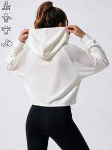 StreetHx Drawstring Hem Hooded Sports Sweatshirt - White - View 3