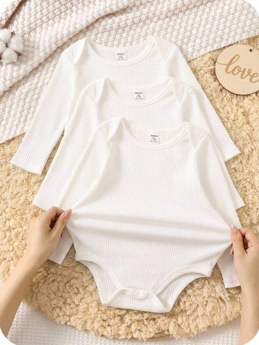SHEIN 3PCS Baby Boys Bodysuits - White - View 1