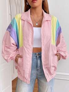 Muchica Colorblock Drop Shoulder Zip Up Jacket In Fall/Winter - Multicolor - View 5
