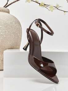 SHUZIA 女士漆皮PU露趾高跟凉鞋 - 巧克力棕 - 查看 5