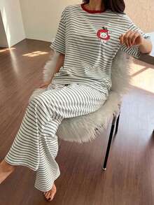 DAZY 夏季可愛圖案滿版印花針織女款睡衣套裝 - 白色 - 查看 5