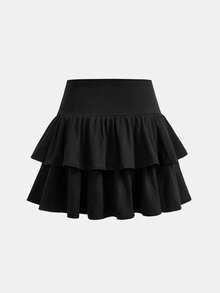 Teen Girls Summer Casual Solid Color Ruffle Hem Skirt - Multicolor - View 2