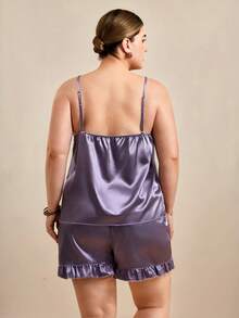 Hourtrue 6pcs Sleepwear Set: Solid Color Faux Silk Camisole And Shorts, Plus Size - Multicolor - View 8