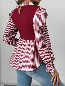 SHEIN 女款條紋拼接 2 合 1 哺乳休閒日常上衣 - 紅白色 - 查看 2