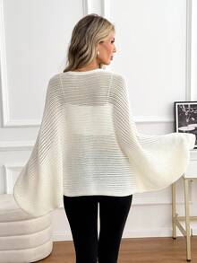 SHEIN Sweater Rajut Wanita Gaya Kelelawar Berongga, Modis, Kasual, Klasik, Serbaguna, Cocok untuk Liburan, Makan Siang, Warna Krem Putih, Musim Gugur - Aprikot - View 2