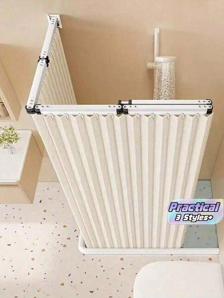1pc Foldable Shower Curtain Rod, Upgraded Thickened Aluminum Alloy, 360° Foldable, Rust-Proof And Moisture-Proof, Easy To Install, Clothes Drying Rod, Space-Saving, Suitable For Various Wall Shapes - Foldable - View 1
